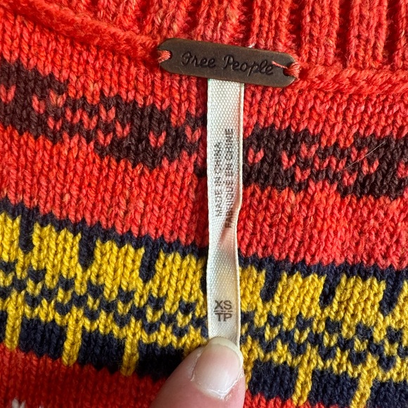 Free People Fair Isle Cropped Crew Neck Sweater Vest Orange Size XS Xsmall - Picture 3 of 5